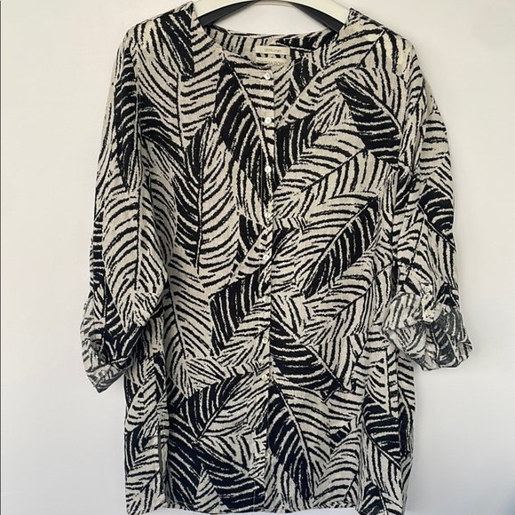 Cynthia Rowley 100% Linen Blouse Palm Leaf Shirt Mother of Pearl Plus Size 1X - Picture 6 of 16